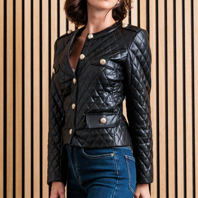 Brevel Quilted Vegan Leather Jacket-gallery-44649416687866