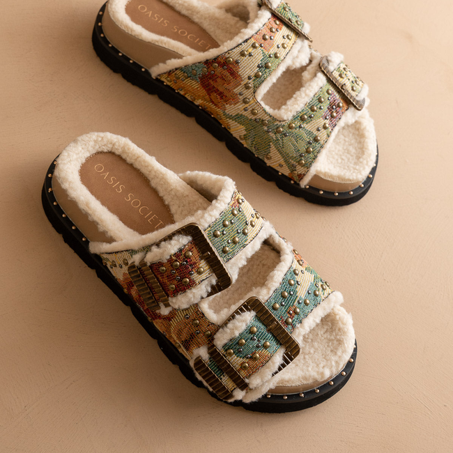 The Gaylen | Floral Tapestry Fleece Lined Slipper Slide-gallery-38968694866097