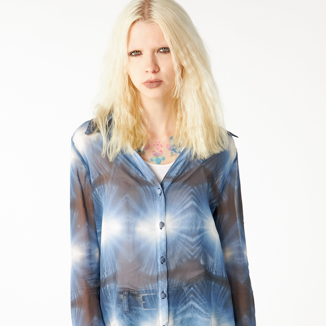 Babs Silk Blouse - Blue Burst - NYC Rain Print Design-gallery-40066131853608