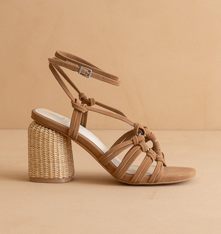 The Monza | Camel Strappy Basket Weave Heel