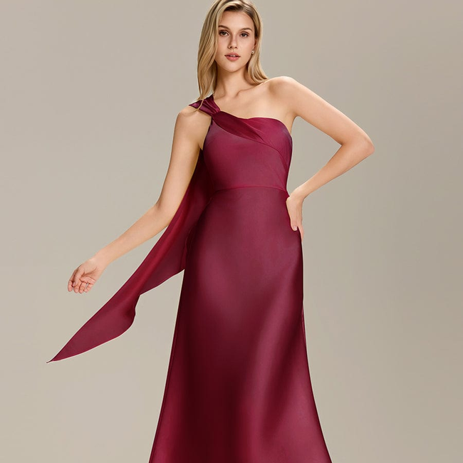 Satin One-Shoulder Midi Wedding Guest Dress-gallery-33725171040330