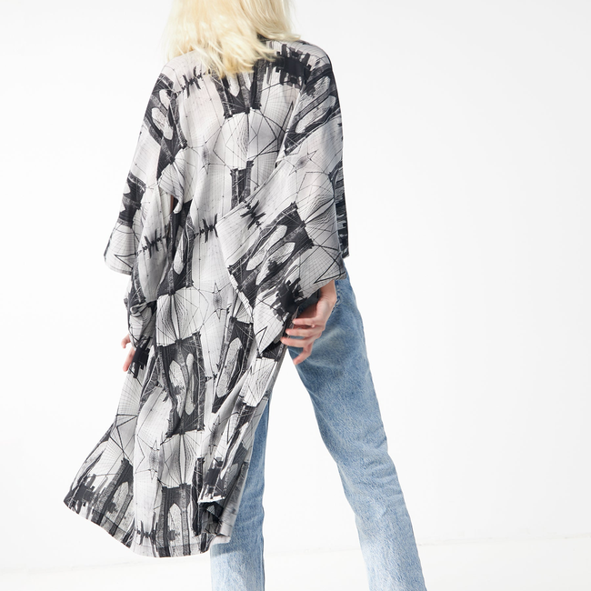 Babs Silk Kimono - Brooklyn Bridge - Black/White-gallery-40066182807848