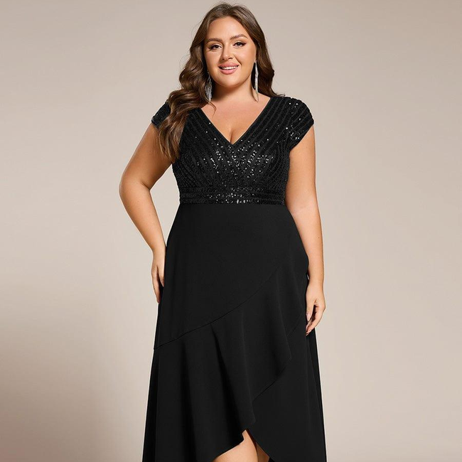 ever BAYLOR|Short Sleeve V-Neck Midi Sequin Formal Dress-gallery-32828979085386