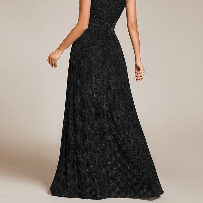 ever EVERLAINE|Halter Neck Pleated Glittery Formal Evening Dress with Empire Waist-gallery-31220486635594