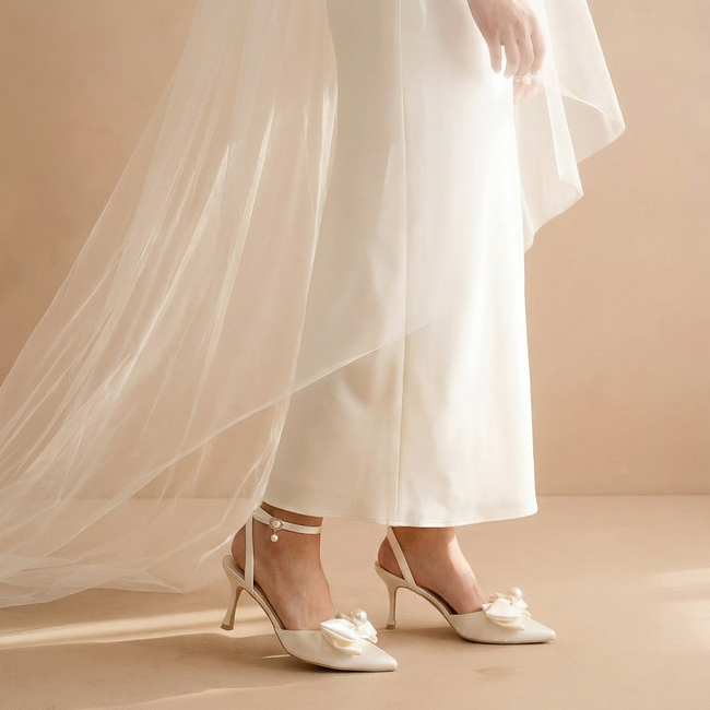 The Colette | Ivory Pearl Bow Bridal Heel-gallery-42390758555825