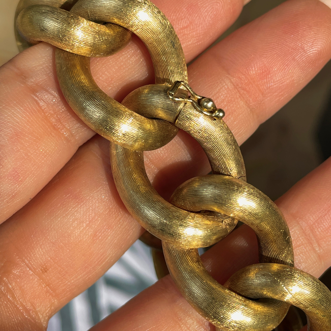 Vintage Yellow 14K midcentury florentine finish round curb bracelet, 6.75 inch fit-gallery-56049050353979