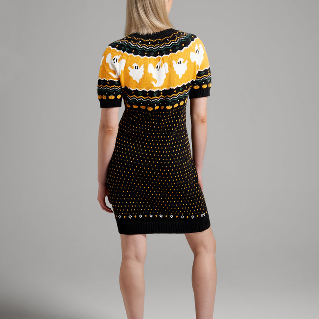 Jump Scare Short Sleeve Fair Isle Sweater Dress-gallery-34608665297067