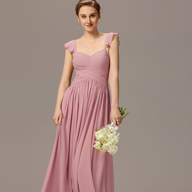ever ELARA|Back-Tie Pleated Ruffles Sleeves Maxi Bridesmaid Dress-gallery-33202274041930