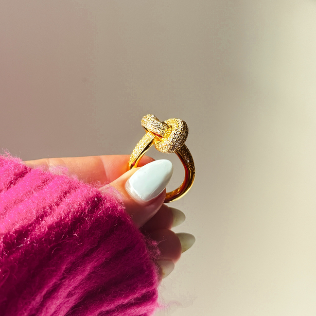 Gold Vermeil Pave Knot Ring-gallery-34161245519947