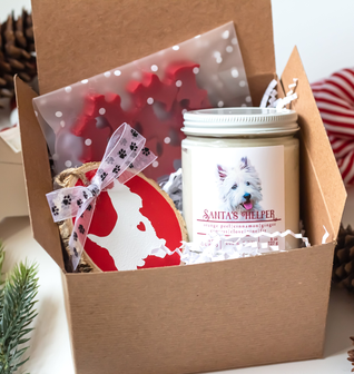 Westie Christmas Gift Bundle | Gift Bundle Santa's Helper Christmas Candle + West Highland White Ter