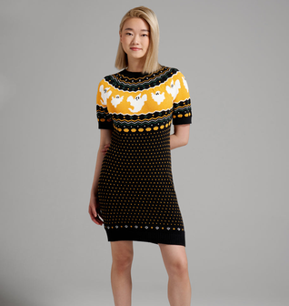 Jump Scare Short Sleeve Fair Isle Sweater Dress