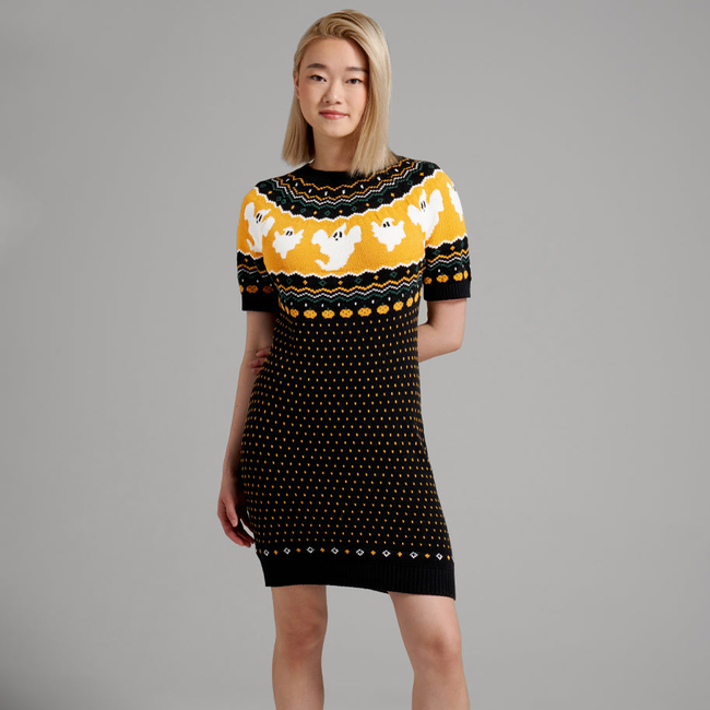 Jump Scare Short Sleeve Fair Isle Sweater Dress-gallery-34608665329835