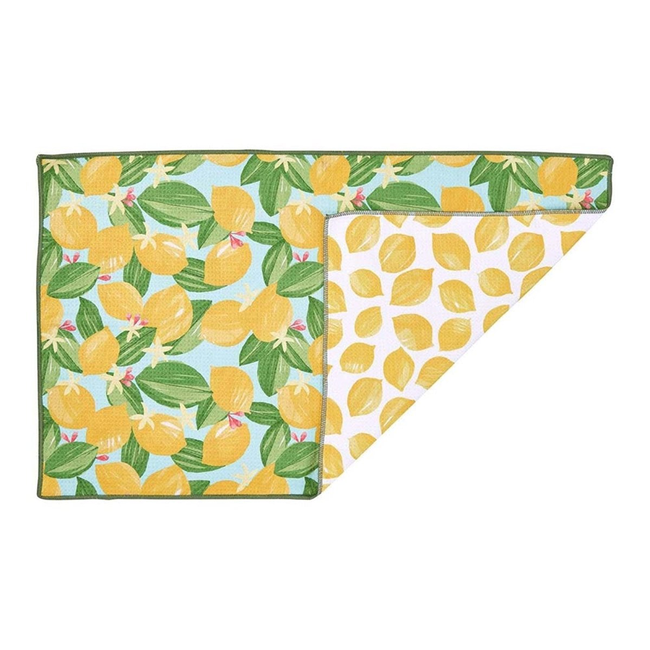 Lemon Blossoms blu Kitchen Tea Towel-Double-Sided Print-gallery-32767377047639