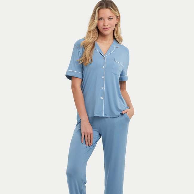 Short Sleeve Bamboo Pajama Set with Pants-gallery-41439022514416