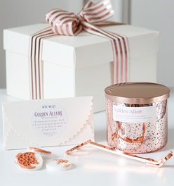 Golden Allure Gift Set: Candle, Wax Melts, Rose Gold Wick Trimmer Bundle