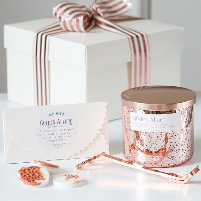 Golden Allure Gift Set: Candle, Wax Melts, Rose Gold Wick Trimmer Bundle-gallery-33472175472710