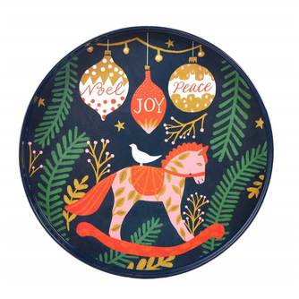 Holiday Horse Round Tray - 15 Inch Festive Decor