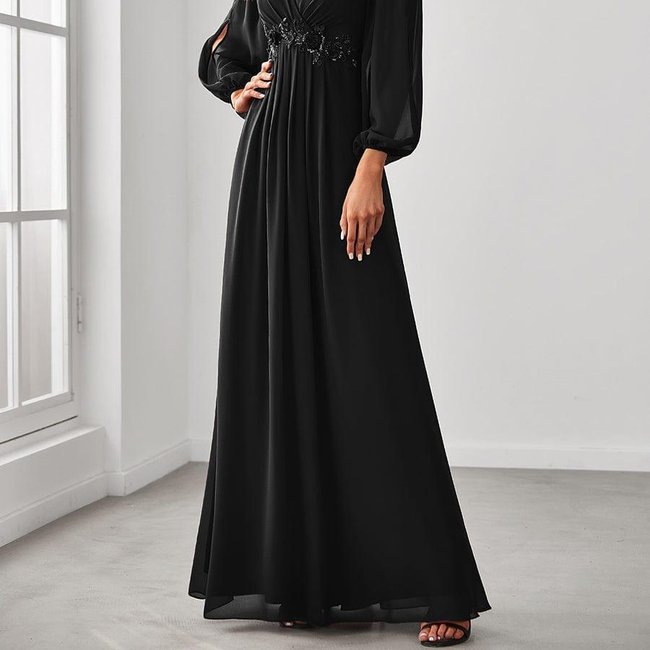 ever AMOUR|Elegant Chiffon V-Neckline Long Sleeve Formal Evening Dress-gallery-30199437426762