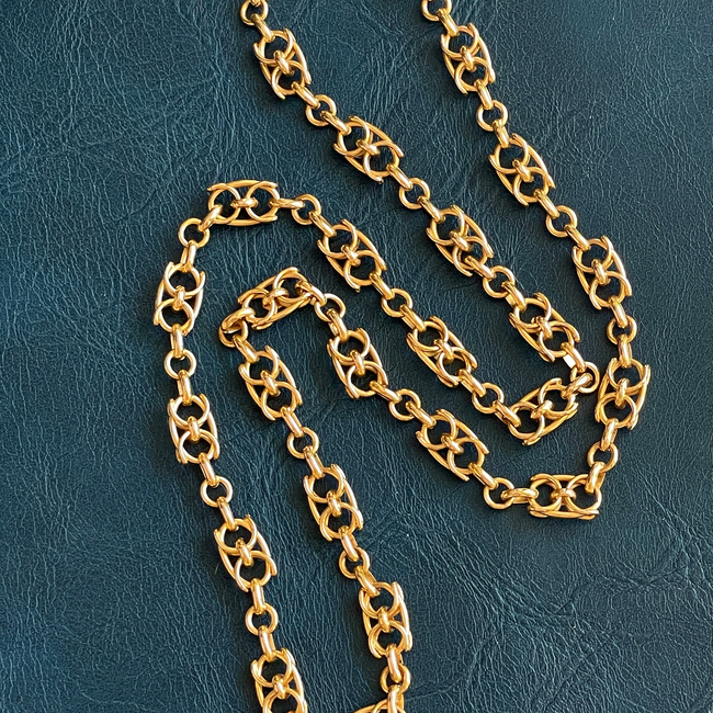Antique French circa 1800s yellow 18K fancy mariner link chain, 20.5 inch adjustable-gallery-56081505255739