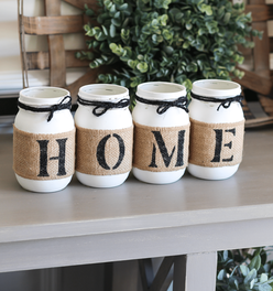 Farmhouse Home Decor | Rustic Table Decor  - Two Sided Decorative Jars