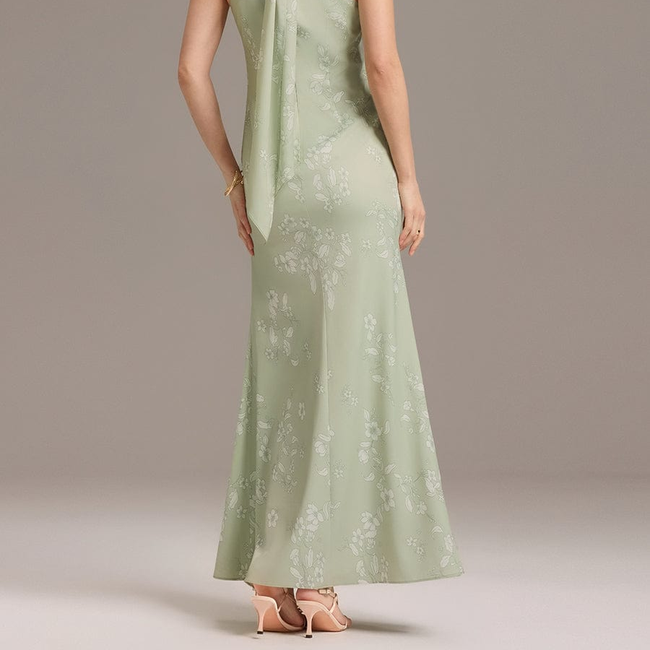 ever AZALEIA|Elegant Cross Halter Neck Floral Satin Bridesmaid Dress with Bow Back-gallery-33287884734538