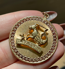 Vintage yellow 14K gold Capricorn statement pendant