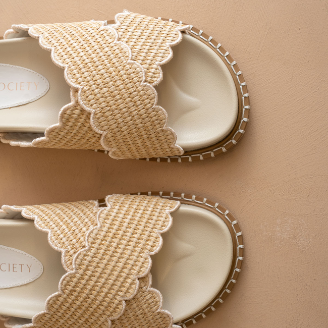 The Fabby | Beige Raffia Vacation Slide Sandal-gallery-38931453968561