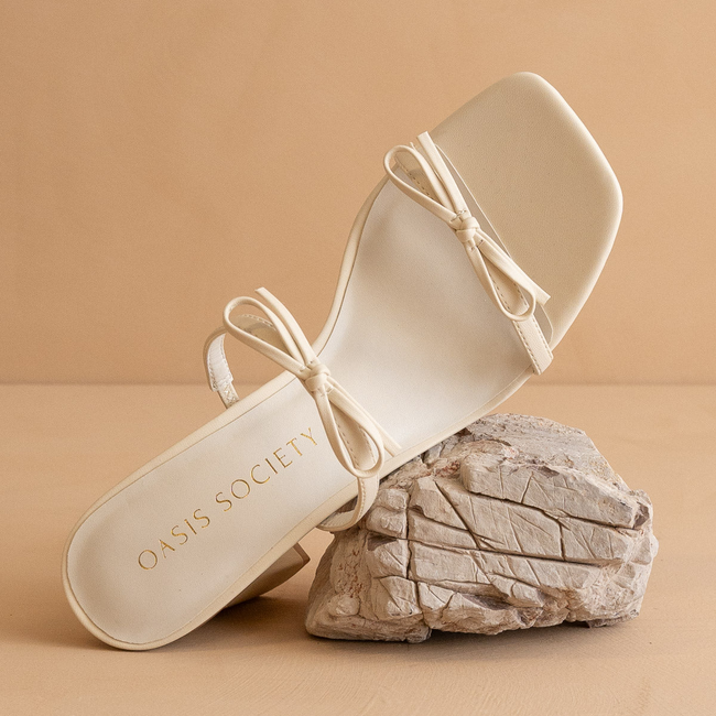 The Wendy | Beige Double Strap Bow Heels-gallery-38313275982001