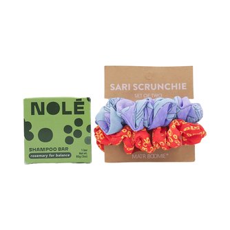 Nole Care Rosemary Shampoo Bar + Upcycle Sari Scrunchies Set