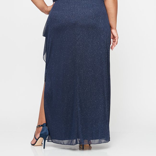 Cold Shoulder Glitter Mesh Dress with Draped Skirt & Cowl Neckline-gallery-42505924247808