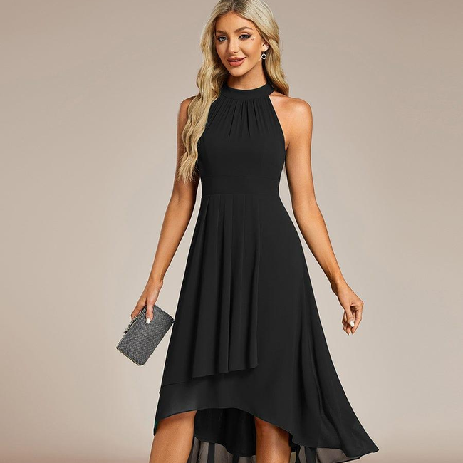 ever POSIE|Midi Halter Neck Chiffon Wedding Guest Dress with Sleeveless and A-Line-gallery-31125118976074