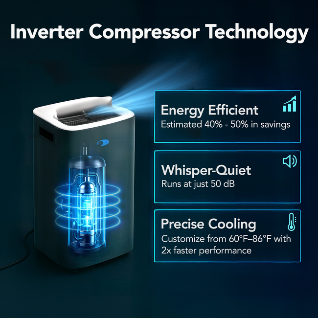 Whynter Nex Inverter Portable Air Conditioner Dual Hose Cooling, 500 sq ft Efficiency 12000 BTU (100-gallery-45462473474296
