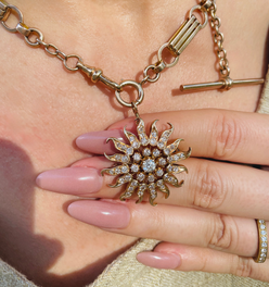 Amazing antique 1.6 ctw old euro/old cut diamond 14K Sun pendant/pin