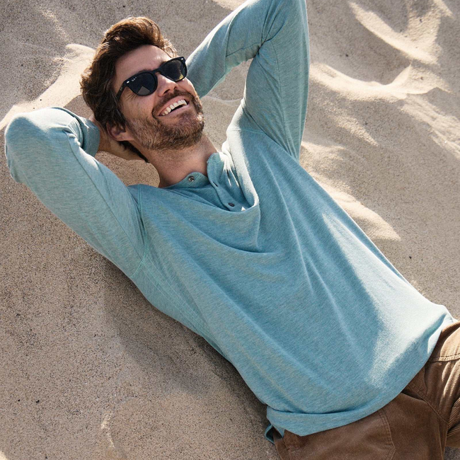 Sean Ultra Soft Classic Henley - Aqua Heather-gallery-44122803667202