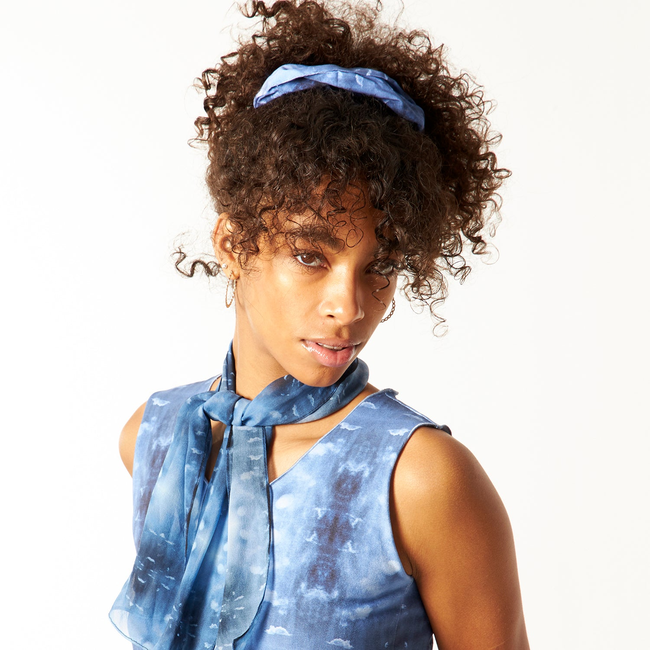 Babs Eco-chic scrunchies - Blue Sky Print, Rayon, Set of 3 Sizes-gallery-45252686348584
