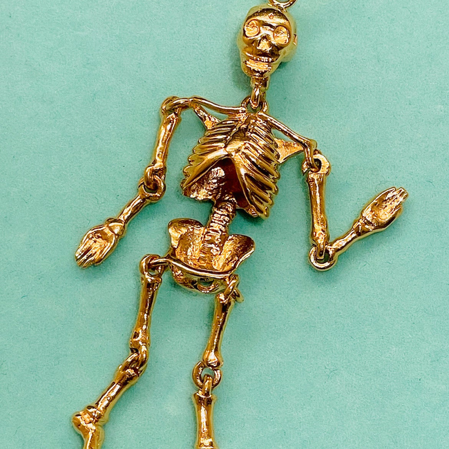 Vintage yellow 14K gold large articulated skeleton pendant-gallery-52852322206011