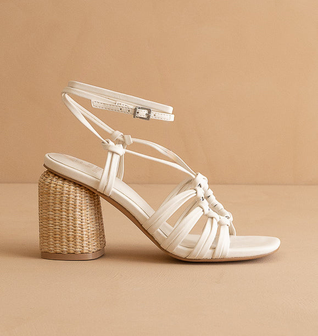 The Monza | White Strappy Basket Weave Heel