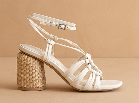 The Monza | White Strappy Basket Weave Heel