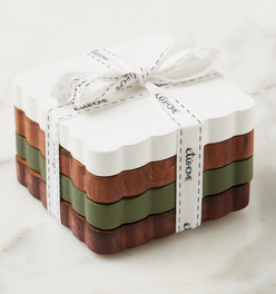 Scalloped Wood Coasters, Square, Vineyard Colors, Set of 4