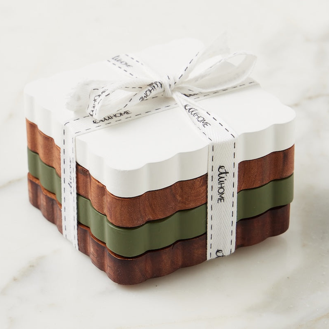 Scalloped Wood Coasters, Square, Vineyard Colors, Set of 4-gallery-46776295096513