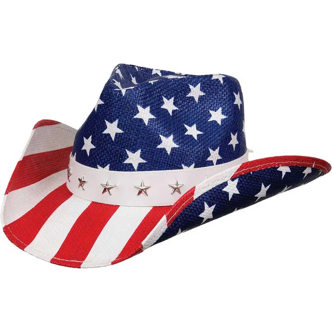 Deadwood Trading United - American Flag Shapeable Straw Cowboy Hat-gallery-46122297524530