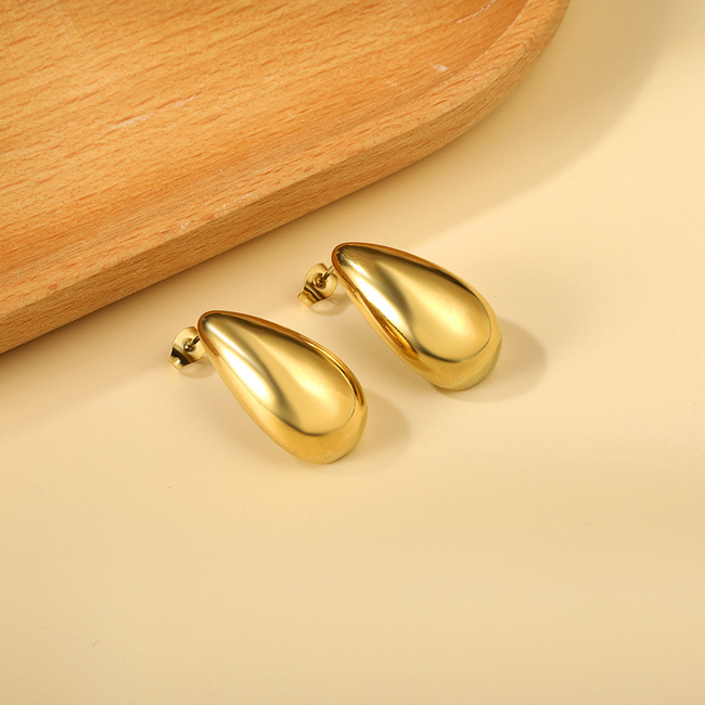 Droplet Gold Stud Earrings-gallery-42474122576122