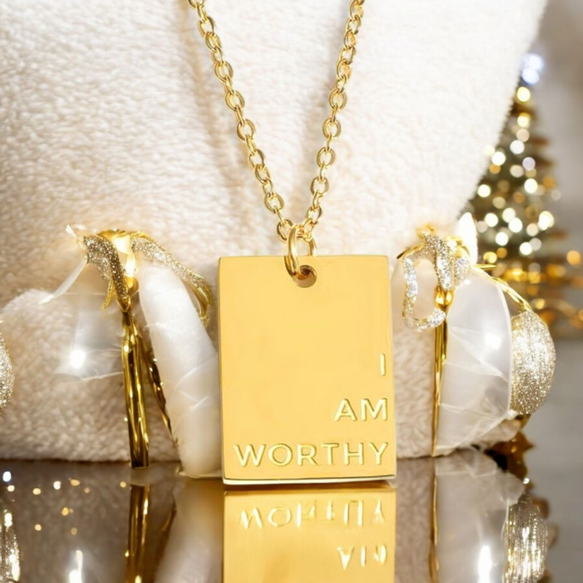 "I AM WORTHY" Gold Necklace-gallery-42472622096634