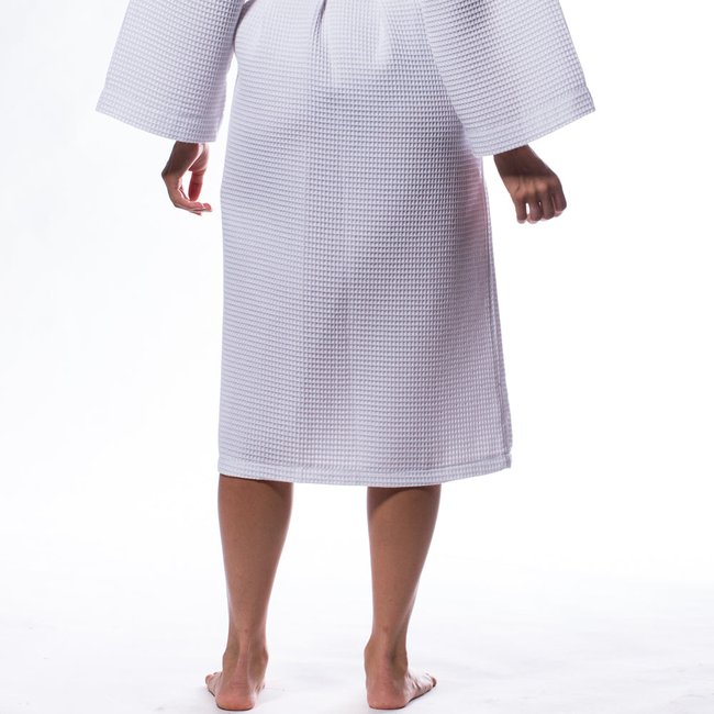 Waffle Hooded Long Robe Square Pattern White-gallery-46194654445827