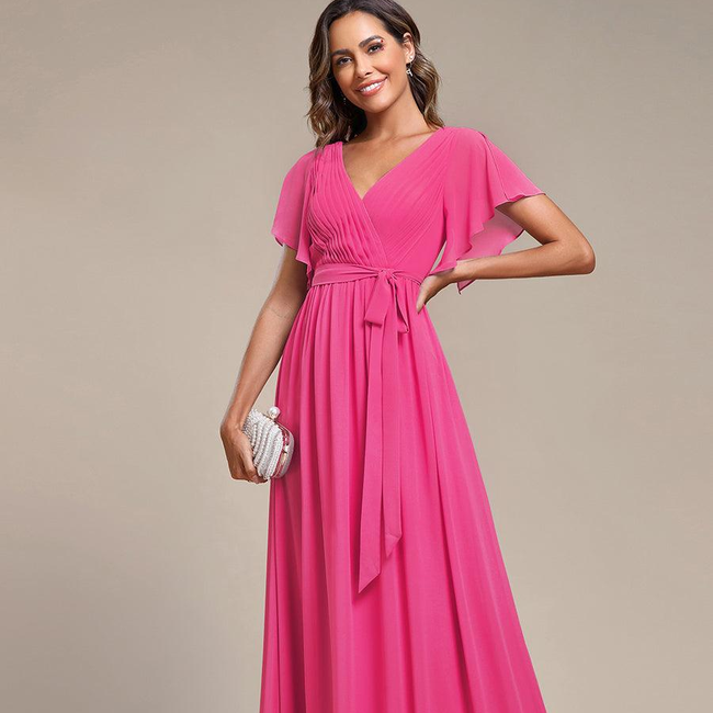 ever LEORA|A-Line Pleated Chiffon Tie-Waist Bridesmaid Dress-gallery-33139081248842