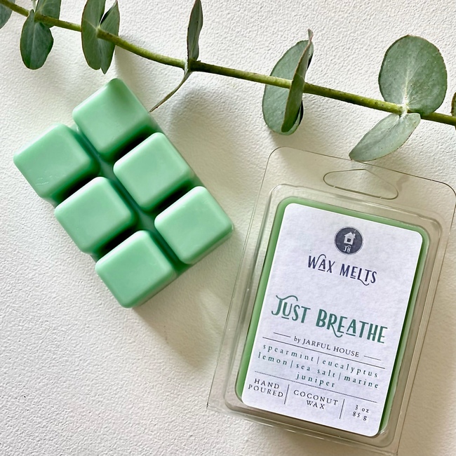 Just Breathe Scented Wax Melts Clamshell | Eucalyptus + Lemon + Sea Salt + Marin + Spearmint + Junip-gallery-29978086572102
