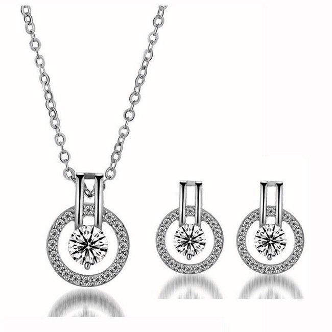Cubic Zirconia Necklace and Earring Set-gallery-30351773990970