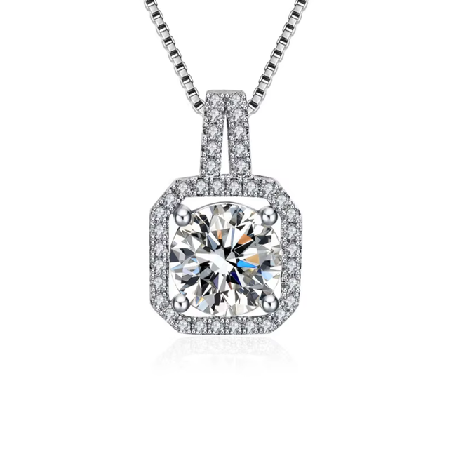 Two Carat Halo Cubic Zirconia Pendant Necklace-gallery-31577274646586