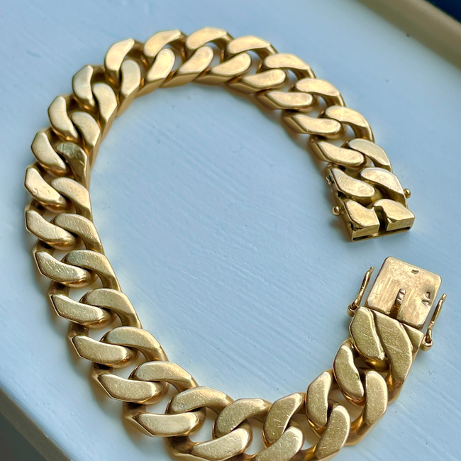 Vintage French yellow 18K solid curb bracelet, 7.5 inch and sizable-gallery-54240395723067