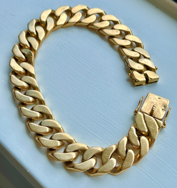 Vintage French yellow 18K solid curb bracelet, 7.5 inch and sizable